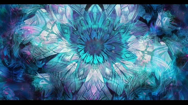 Es gibt ein digitales Gemälde einer Blume mit einem blauen Zentrum generativ ai