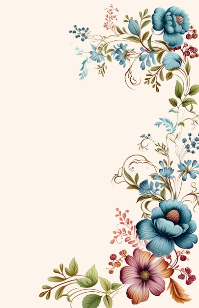 Es gibt ein florales Design mit blauen Blumen auf einem weißen Hintergrund generativ ai