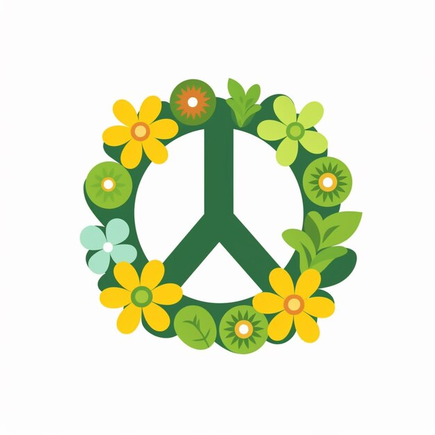 Es gibt ein Friedenszeichen aus Blumen und Blättern.