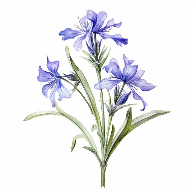 Es gibt ein Gemälde einer blauen Blume auf weißem Hintergrund, generative KI
