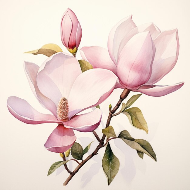 Foto es gibt ein gemälde einer rosa blume auf einem zweig generative ai