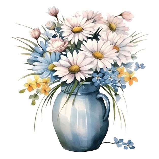 Es gibt ein Gemälde einer Vase mit Blumen darin, generative KI