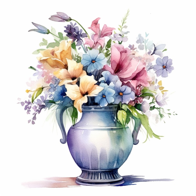 Es gibt ein Gemälde einer Vase mit Blumen darin, generative KI