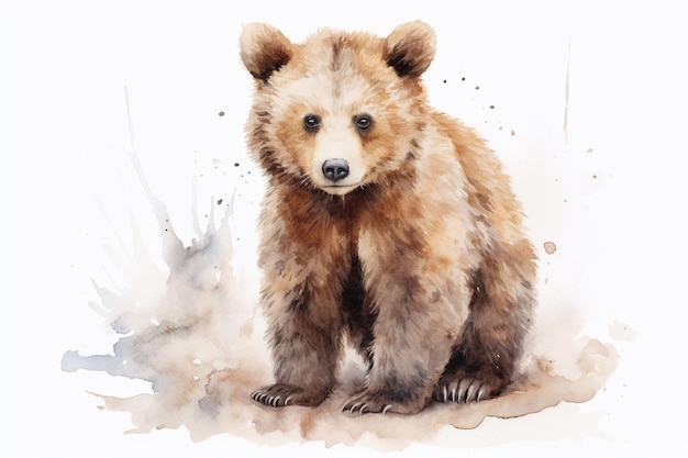 Es gibt ein Gemälde eines Bären, der auf dem Boden sitzt.