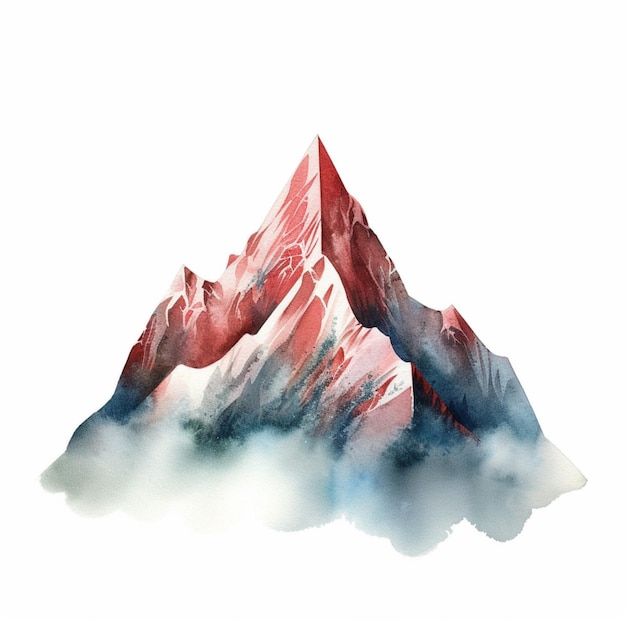 Es gibt ein Gemälde eines Berges mit einem roten Gipfel generativ ai