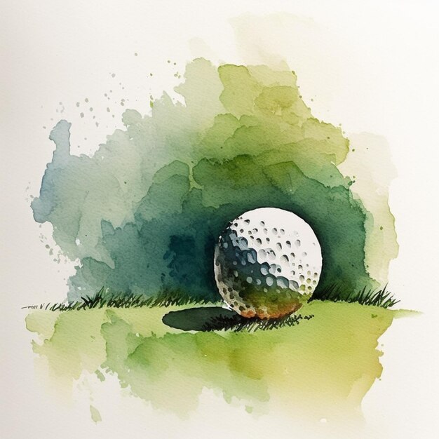 Foto es gibt ein gemälde eines golfballs auf dem gras.