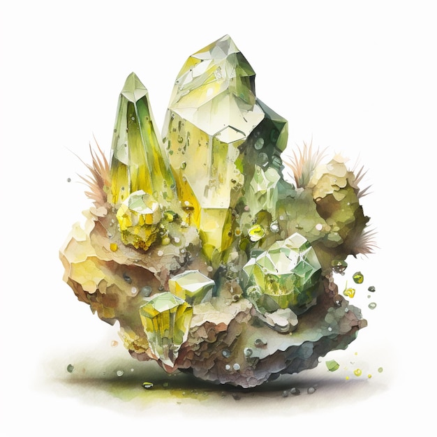 Es gibt ein Gemälde mit einer Ansammlung von generativen Steinen und Kristallen