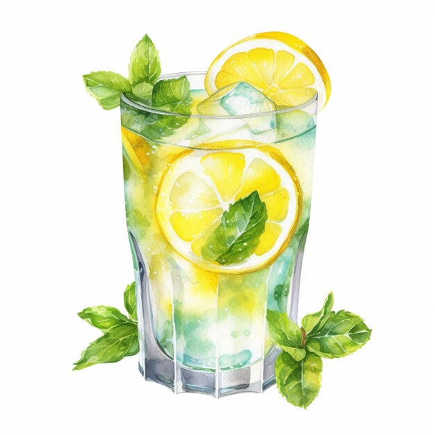 Es gibt ein Glas Limonade mit Minzblättern und Zitronenscheiben generativ ai