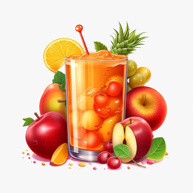 Es gibt ein Glas Saft mit Obst und eine Scheibe Orangen-Generativ-Ai