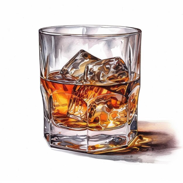 Es gibt ein Glas Whiskey mit Eiswürfeln auf den generativen Steinen