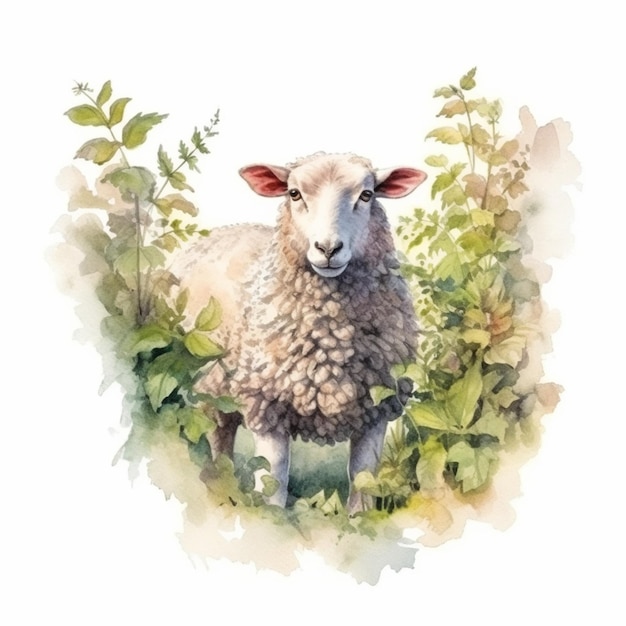 Es gibt ein Schaf, das im Gras steht und generative KI erzeugt