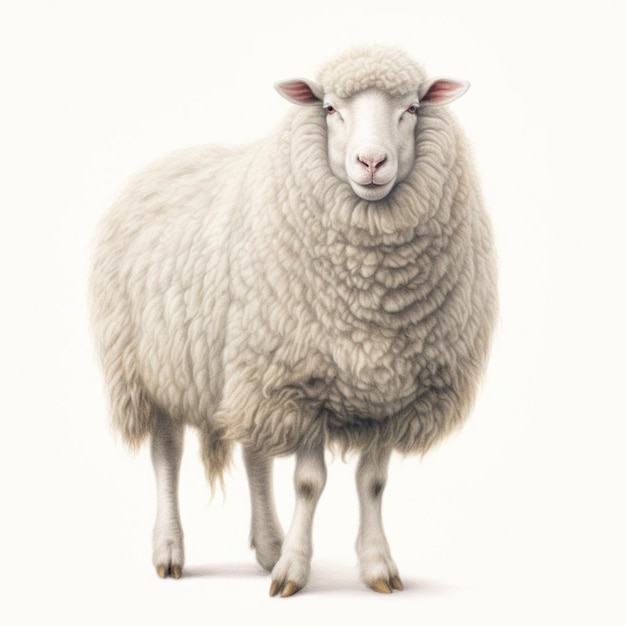 Es gibt ein Schaf, das im weißen Hintergrund der generativen KI steht