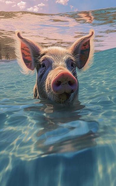 Es gibt ein Schwein, das im Wasser schwimmt und künstliche Intelligenz erzeugt