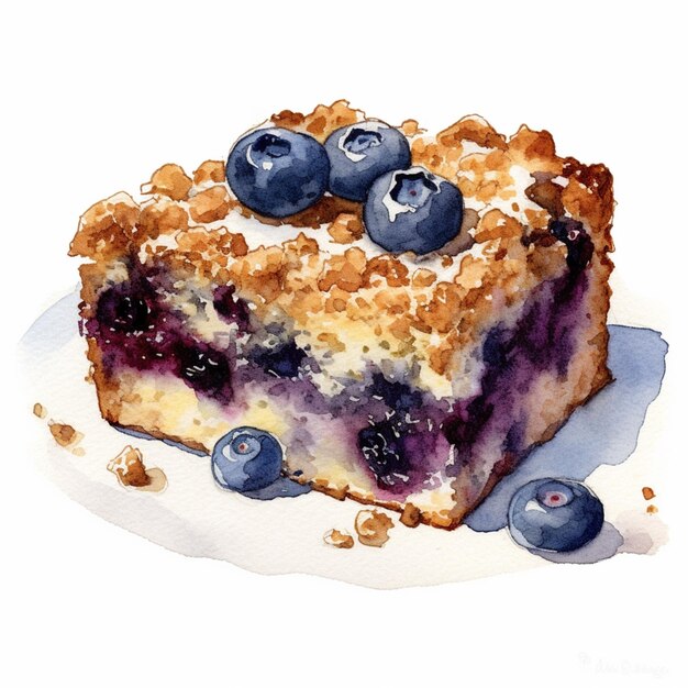 Foto es gibt ein stück kuchen mit blaubeeren darauf generative ki