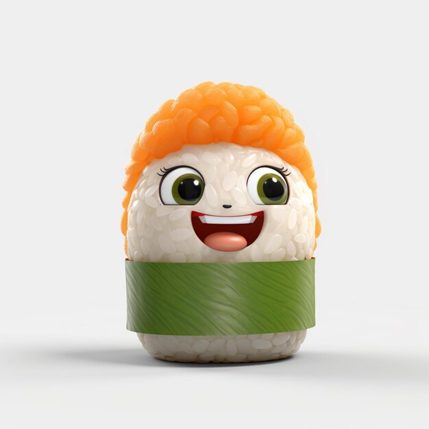 Foto es gibt ein sushi mit einem gesicht und einem grünen schal