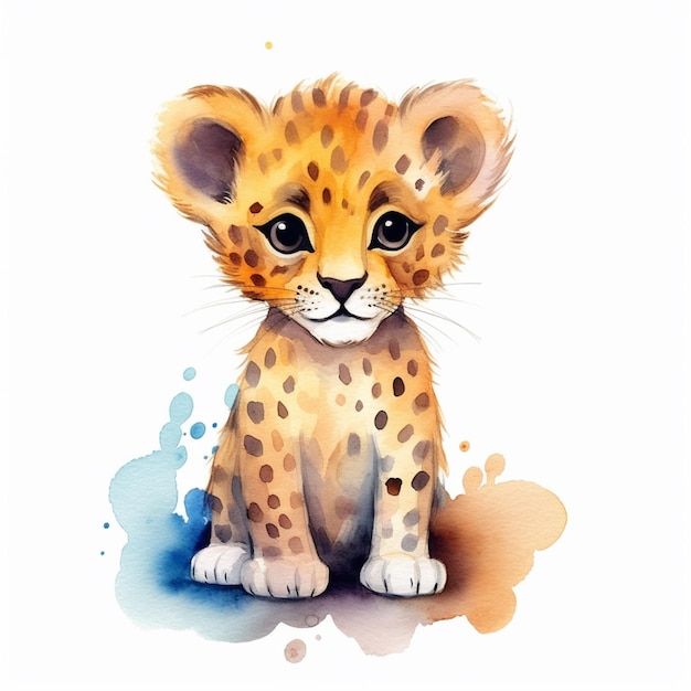 Es gibt eine Aquarell-Zeichnung eines Gepard-Jungen generativ ai