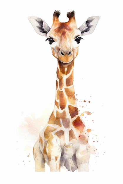 Es gibt eine Giraffe, die mit einem weißen Hintergrund aufsteht.