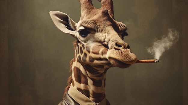 es gibt eine Giraffe mit einer Zigarette im Mund