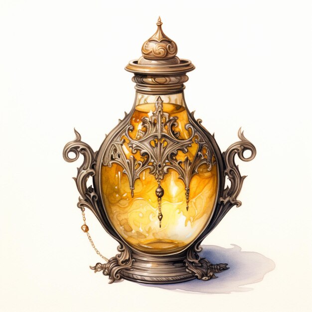 Es gibt eine goldene Vase mit einer Kette um sie herum generative ai