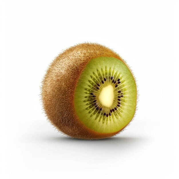 Foto es gibt eine in zwei teile geschnittene kiwi-frucht auf einer weißen oberfläche.