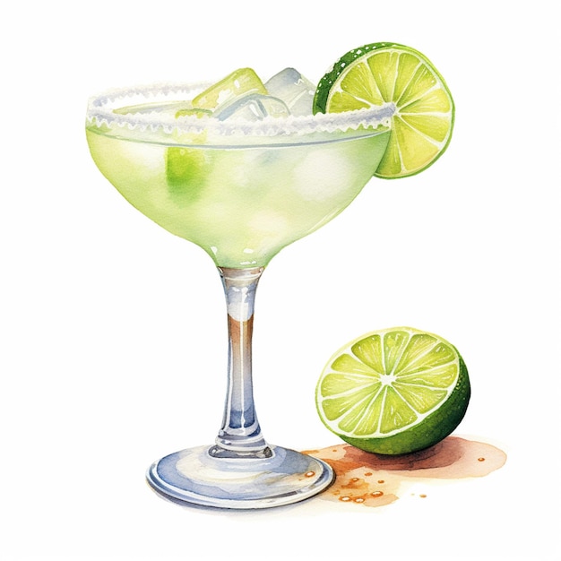 Es gibt eine Margarita mit Limettenscheiben am Rand und eine Limettenscheibe am Rand generative ai