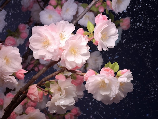 Es gibt eine Nahaufnahme eines Baumes mit generativen Blüten in Rosa und Weiß