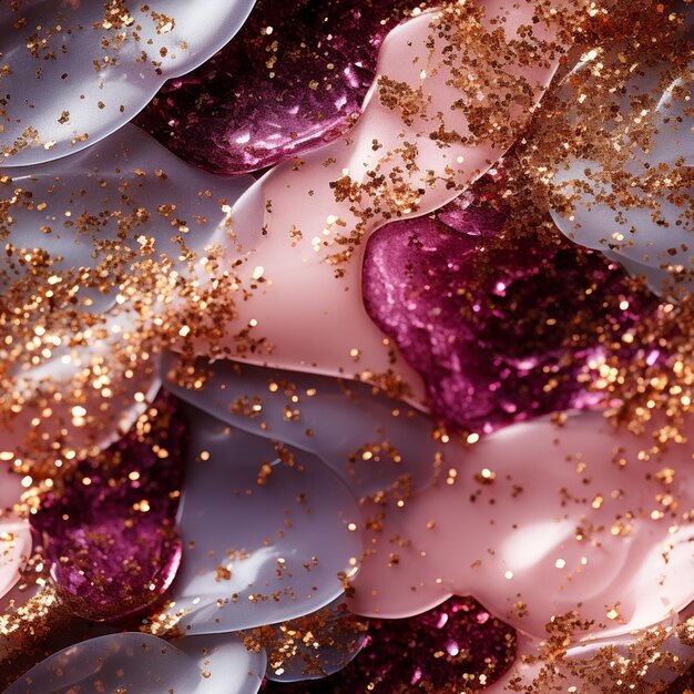 Es gibt eine Nahaufnahme eines rosa-weißen Kuchens mit goldenen Sprinkles generativ ai