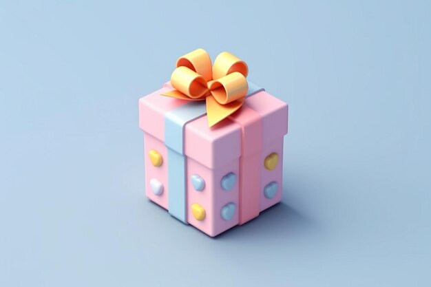 Es gibt eine rosa Geschenkbox mit einer gelben Schleife oben generativ ai