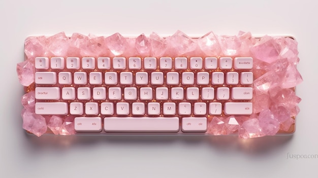 Foto es gibt eine rosa kristall-tastatur mit einem weißen tastaturpad generative ai