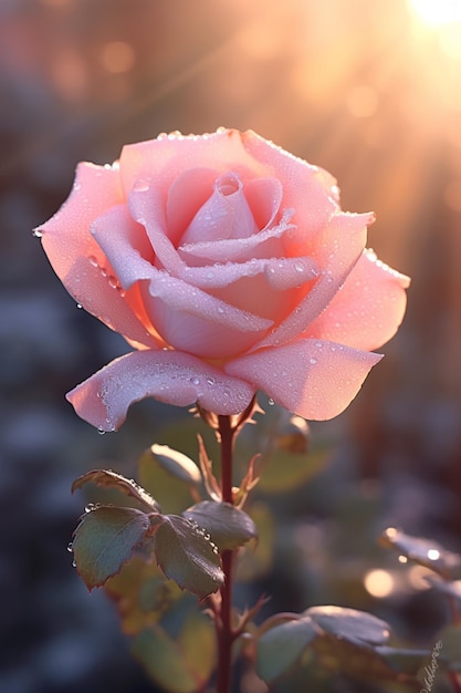 Es gibt eine rosa Rose mit Wassertropfen darauf, generative KI