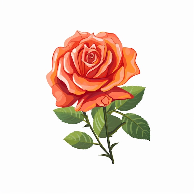 Es gibt eine Rose, die orange ist und grüne, generative Blätter hat