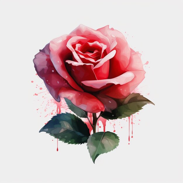 Es gibt eine Rose mit einem gespritzten Hintergrund und einem weißen Hintergrund generativ ai