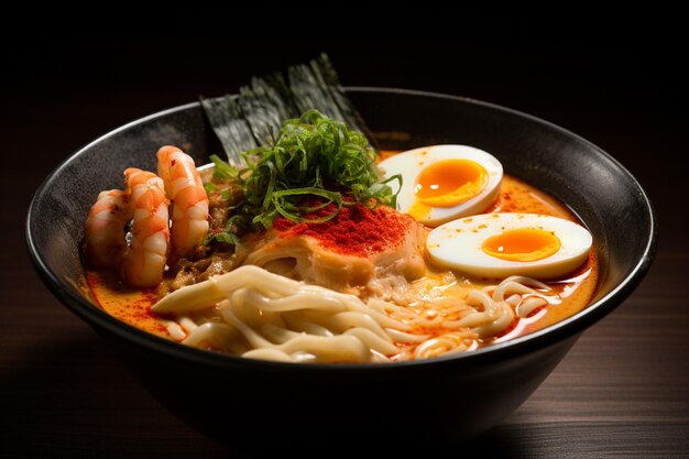 Foto es gibt eine schüssel ramen mit garnelen generativ ai