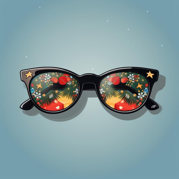 Es gibt eine Sonnenbrille mit einem blumigen Design.