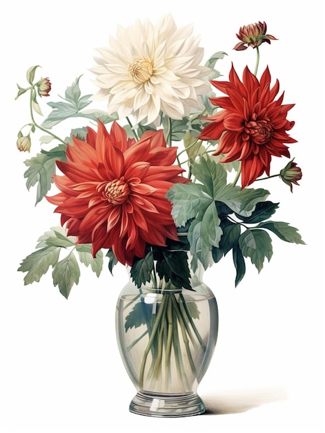 es gibt eine Vase mit Blumen darin auf einem weißen Hintergrund generative ai