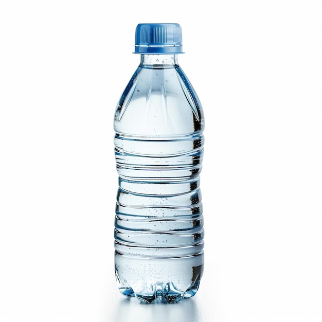 Es gibt eine Wasserflasche mit einer blauen Kappe darauf.