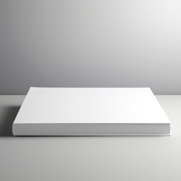 es gibt eine weiße Kiste auf einem Tisch mit einem grauen Hintergrund generative ai