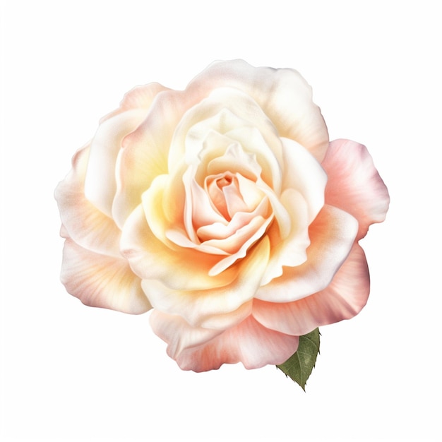 Es gibt eine weiße Rose mit rosa Blütenblättern auf einem weißen Hintergrund