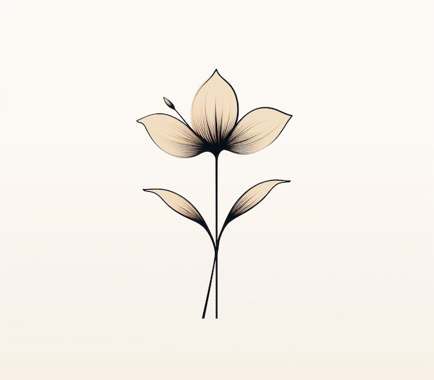 Es gibt eine Zeichnung einer Blume mit einem Stiel auf einem weißen Hintergrund, generative KI