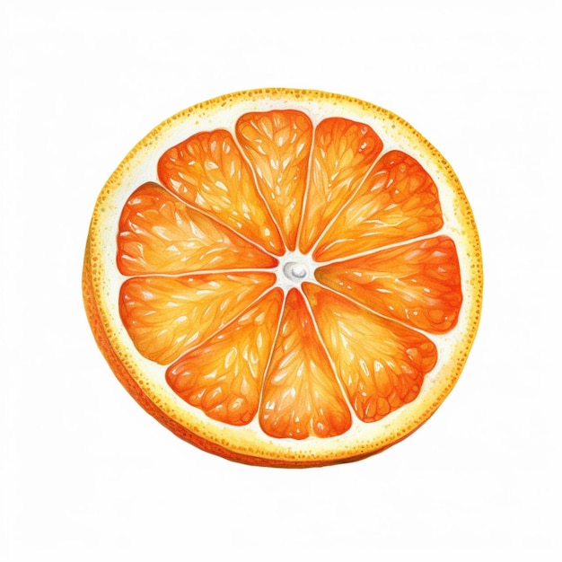 Es gibt eine Zeichnung einer halben Orange auf weißem Hintergrund, generative KI