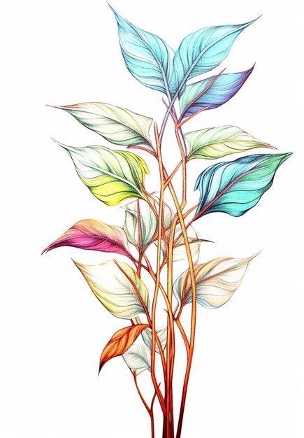 Es gibt eine Zeichnung einer Pflanze mit bunten Blättern generativ ai