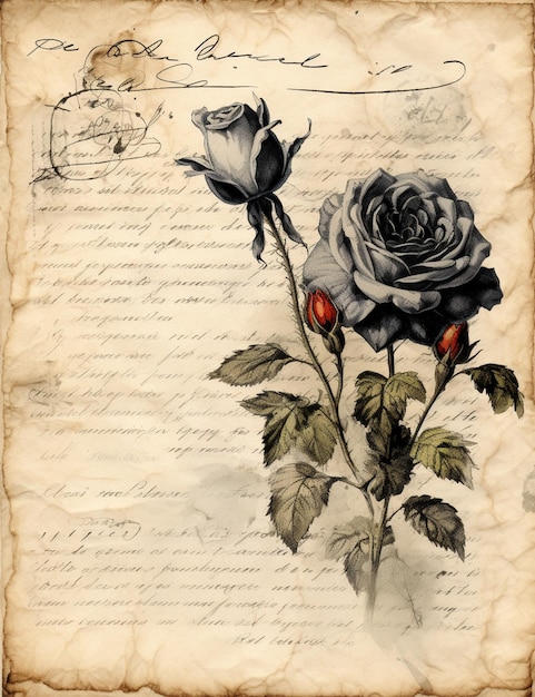 Es gibt eine Zeichnung einer Rose auf einem Stück Papier generativ ai