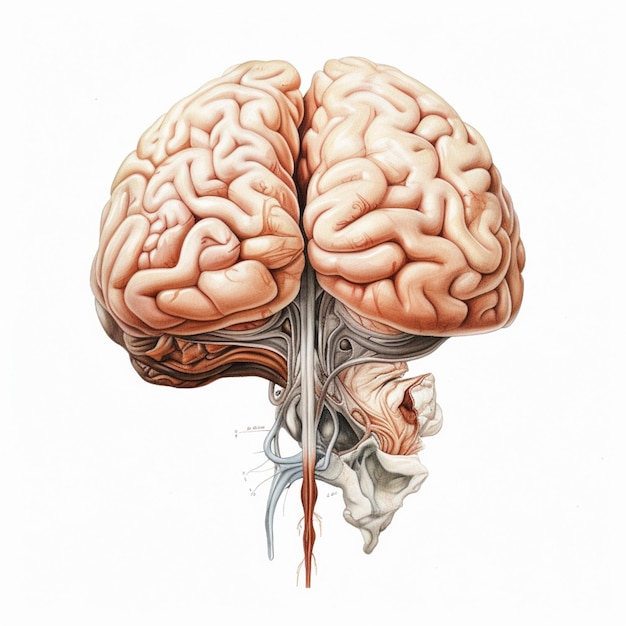 Es gibt eine Zeichnung eines Gehirns mit einer sehr großen Anzahl von Teilen generative ai