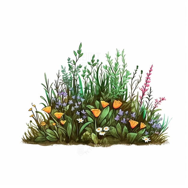 Es gibt eine Zeichnung eines Grasflächens mit Blumen, die generativ sind.