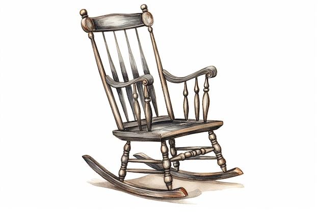 Es gibt eine Zeichnung eines Schaukelstuhls mit Holzsitz generative ai
