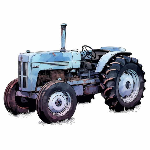 Es gibt eine Zeichnung eines Traktors mit einer großen Reifen-Generativ-KI