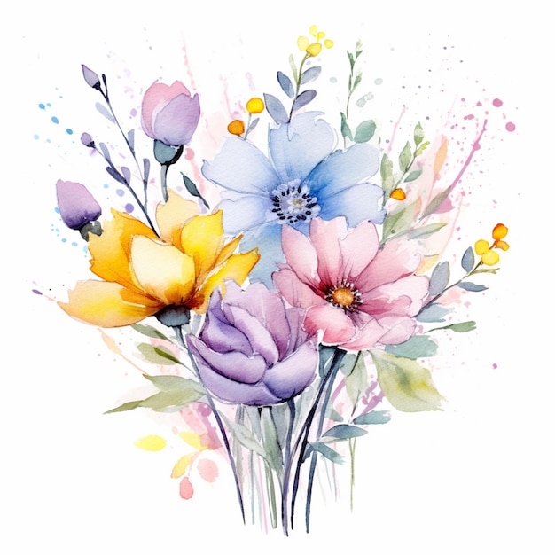 Es gibt einen Blumenstrauß, der mit generativem Aquarell-Ai gemalt ist