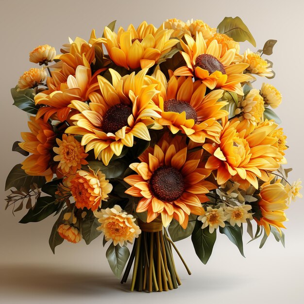 Es gibt einen Blumenstrauß mit Sonnenblumen und anderen Blumen in einer Vase.