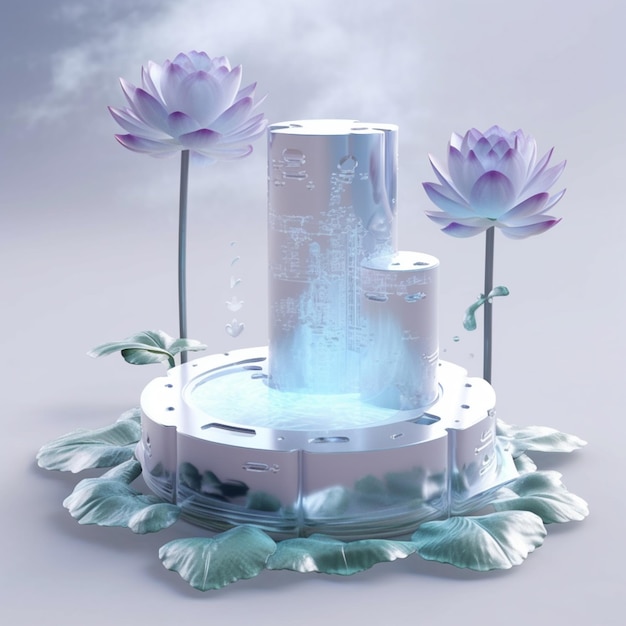 Es gibt einen Brunnen mit Wasser und Blumen in ihm generative ai