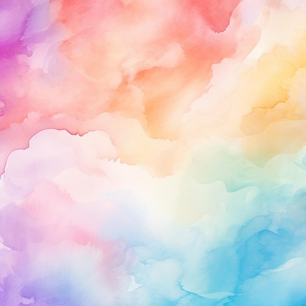 Es gibt einen bunten Wolken-Hintergrund mit einem regenbogenfarbenen Himmel generative ai